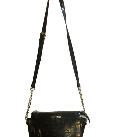 Steve Madden Black Croc-Embossed Leather Crossbody Bag​ - Picture 1 of 8